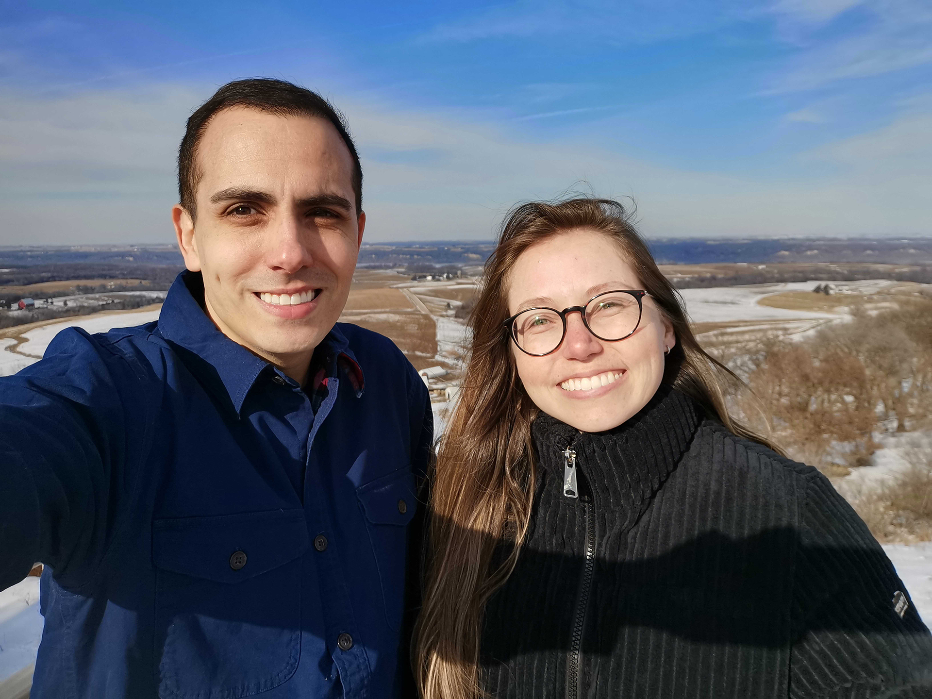 Joe and Keisy after arriving in Iowa. 