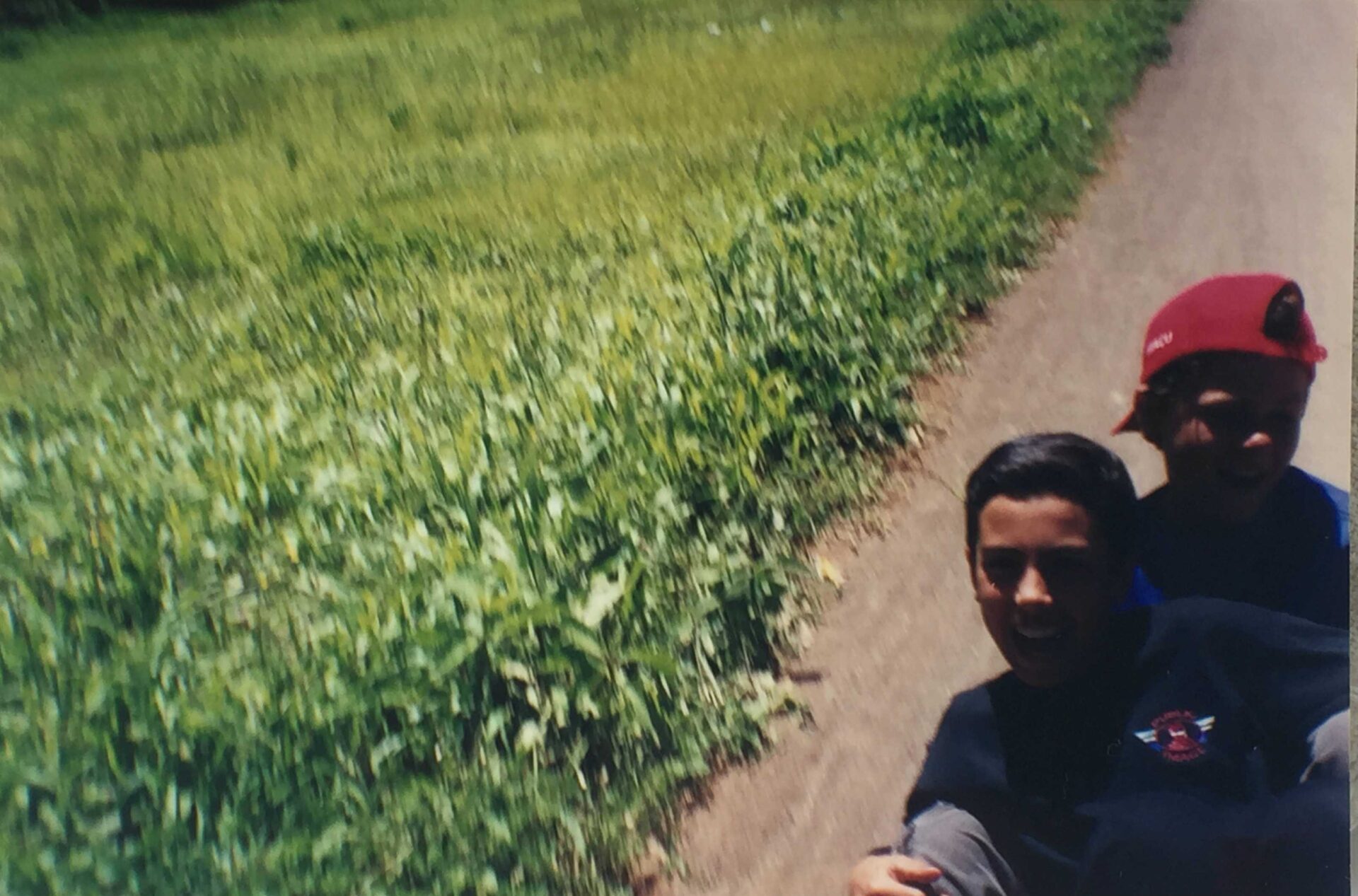 Joe and a childhood friend slide down a bluff in Brazil. This was the best selfie they got. 